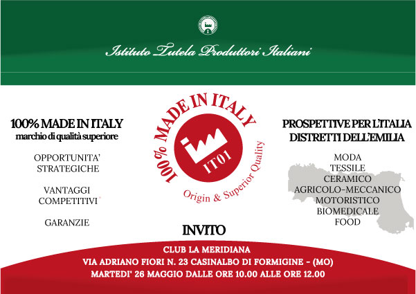 Locandina Incontro 100% Made in Italy per l'Emilia